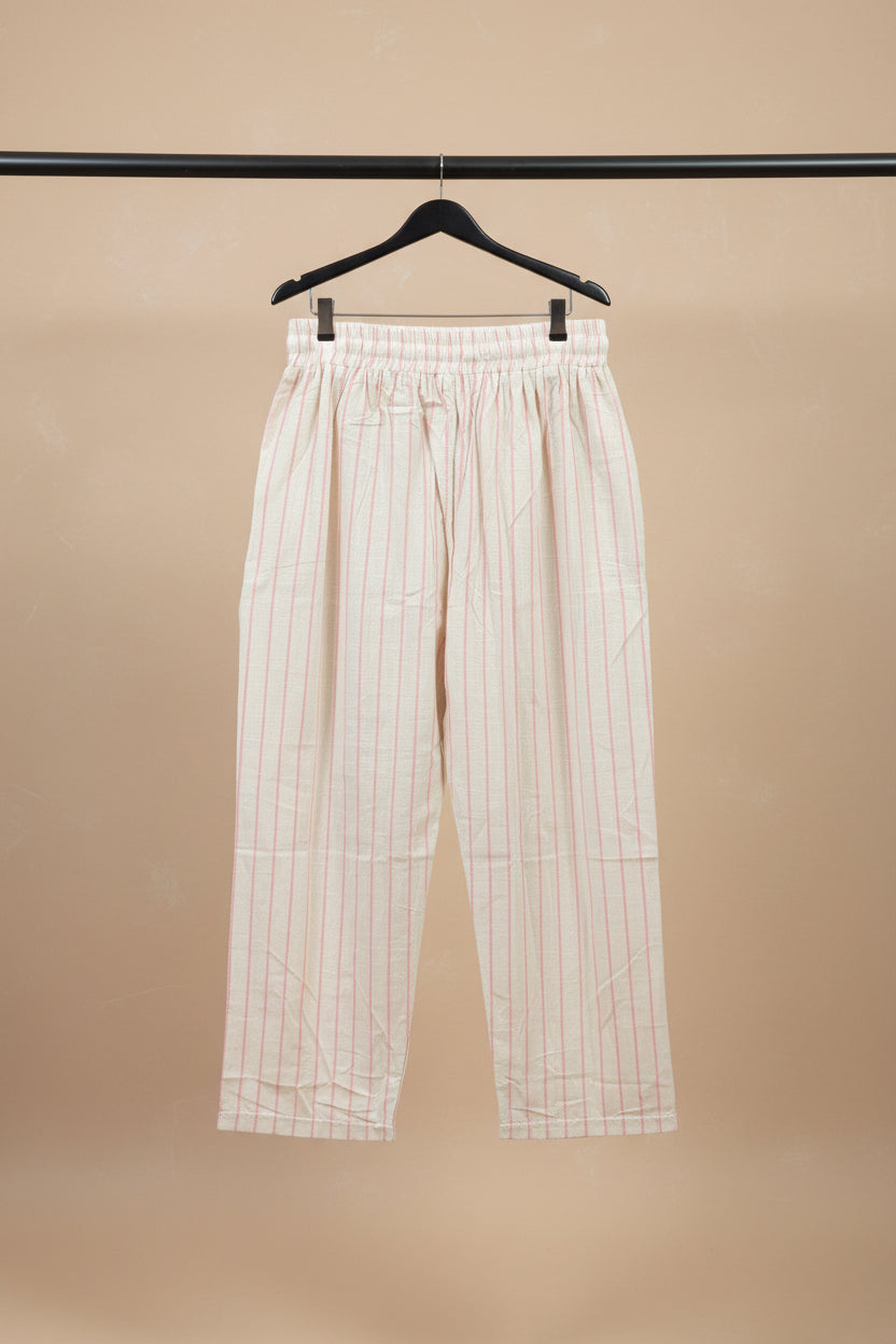 Women's Cream & Pink Striped Cotton Palazzos