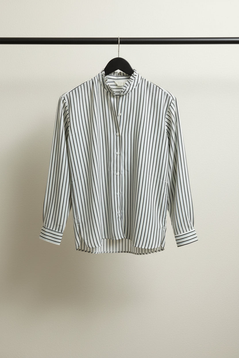 Lucky Brand Women's Striped Ruffle Neck Long Sleeve Blouse
