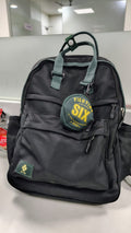 Black Backpack with Green Accents and Detachable Pouch