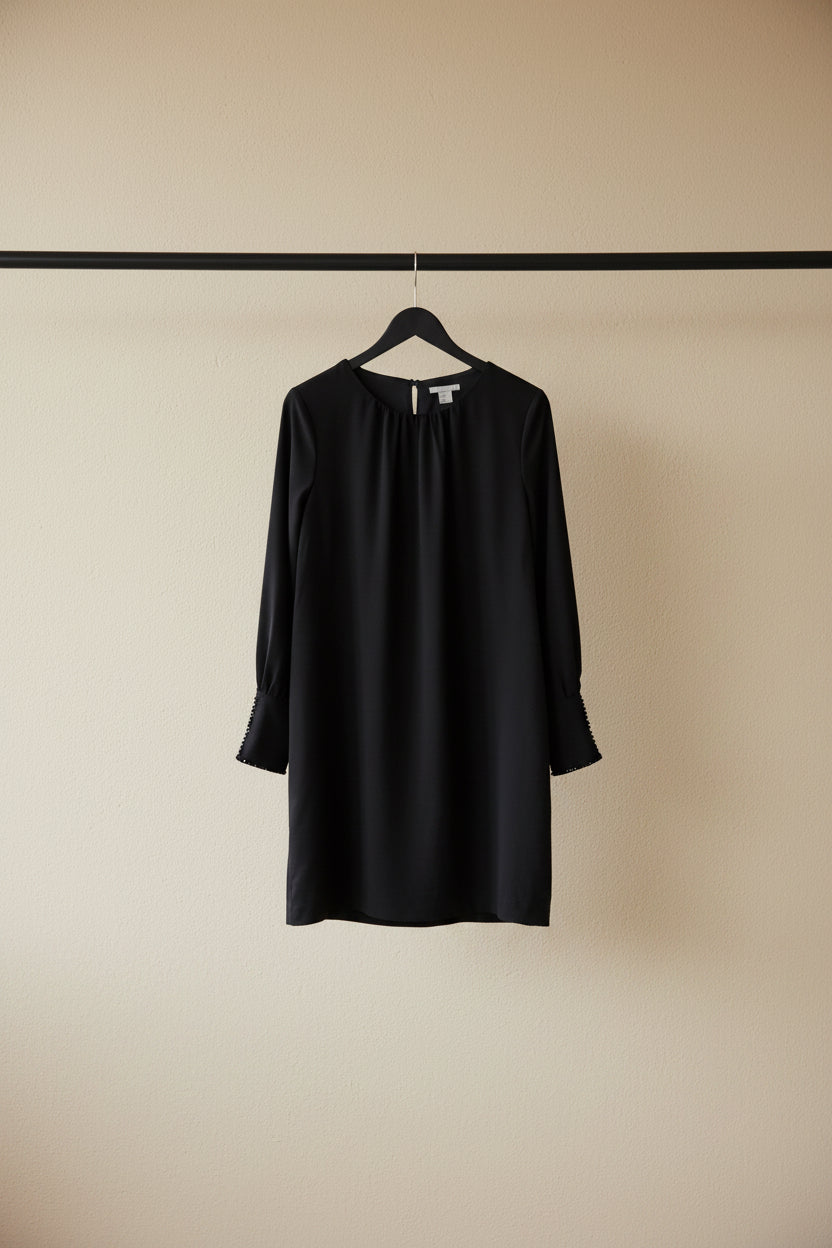 H&M Black Long Sleeve Beaded Cuff Shift Dress