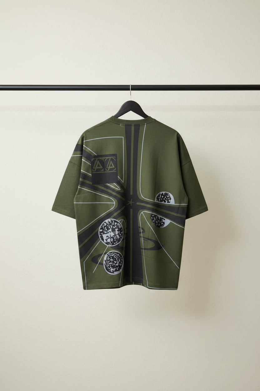 Men's XOXO Olive Green Oversized T-shirt with Graphic Print