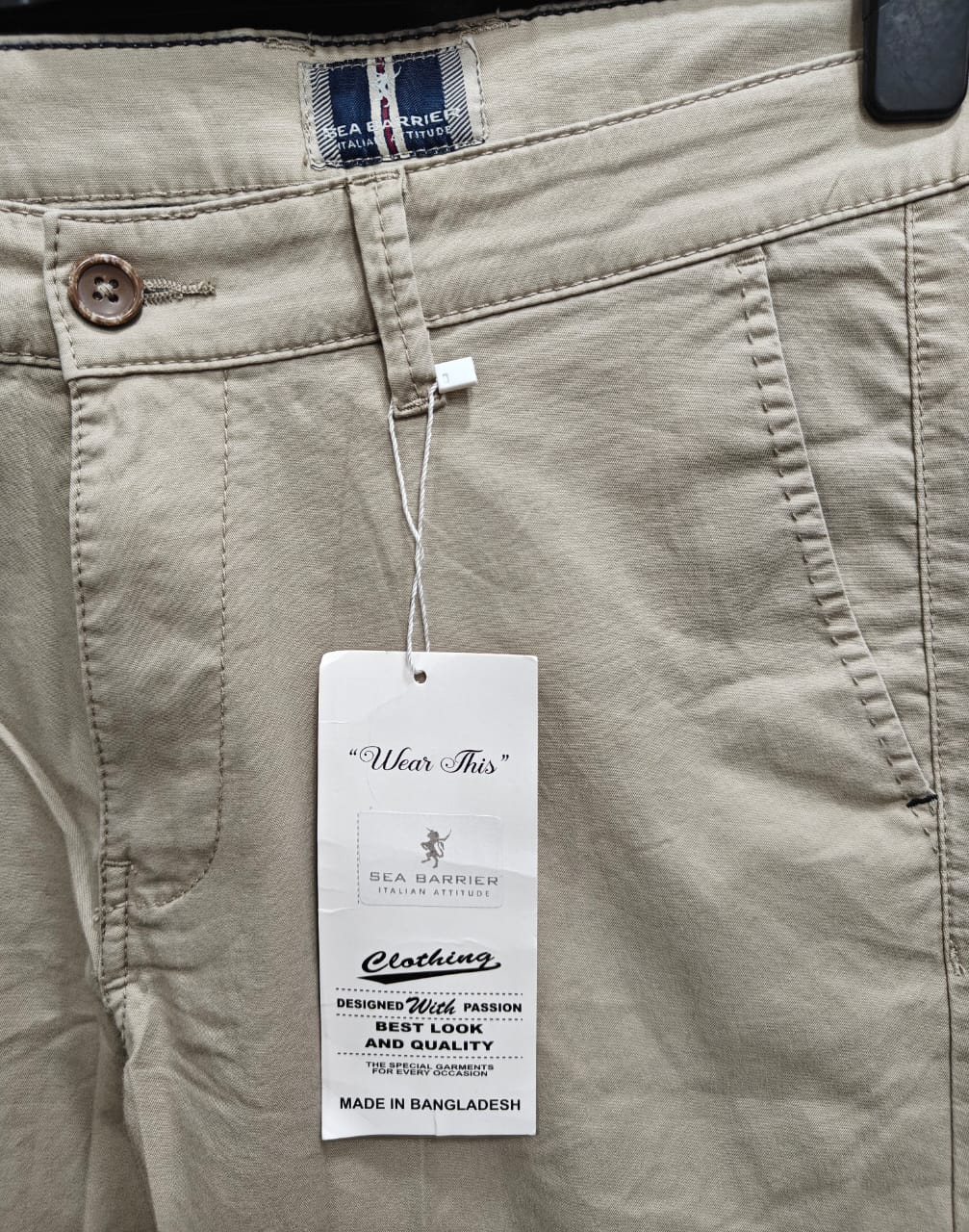 Men's Beige Modern Fit Stretch Chinos by SEA BARRIER