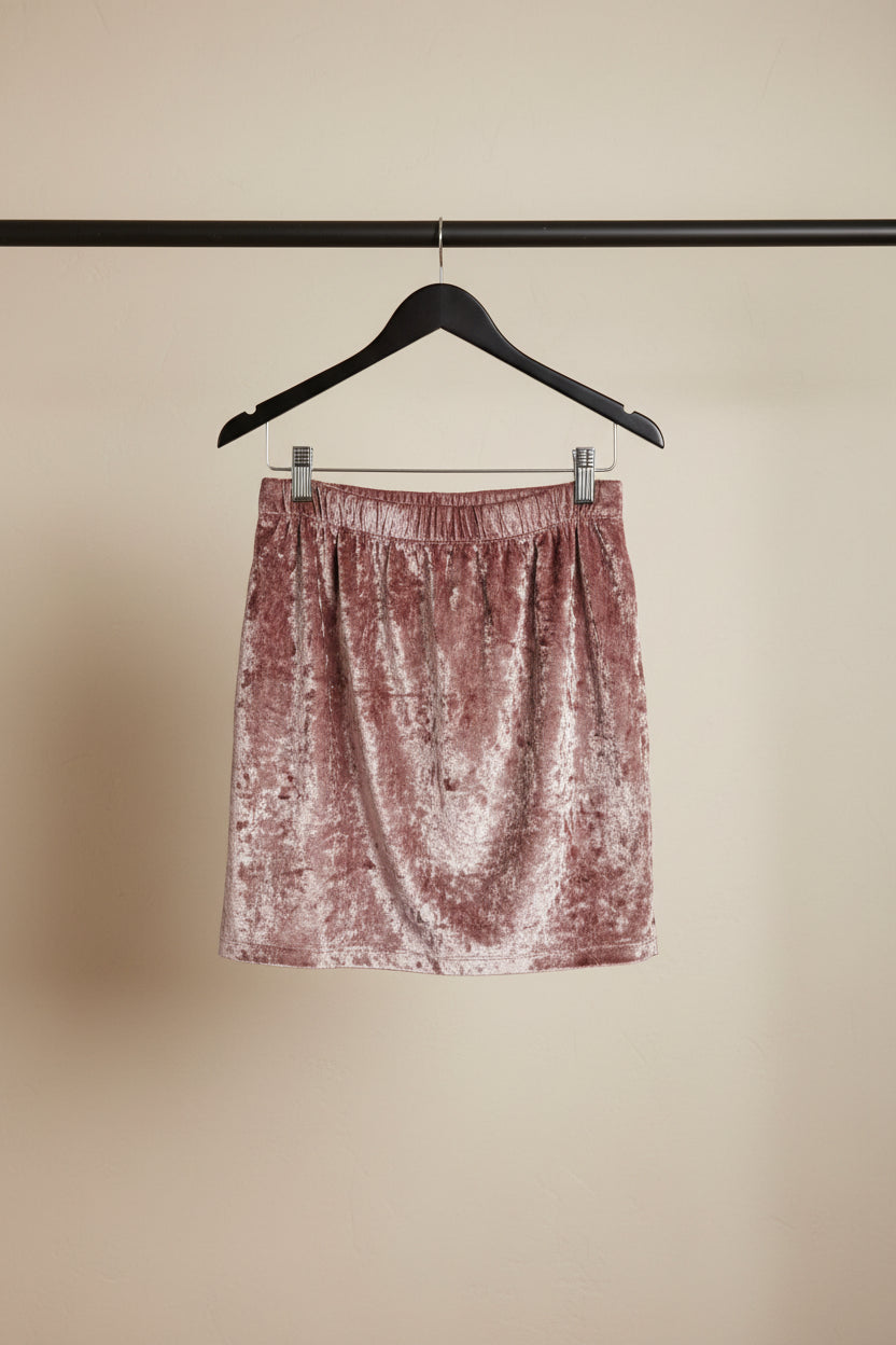 ALL HUB Women's Mauve Crushed Velvet Elastic Waist Mini Skirt