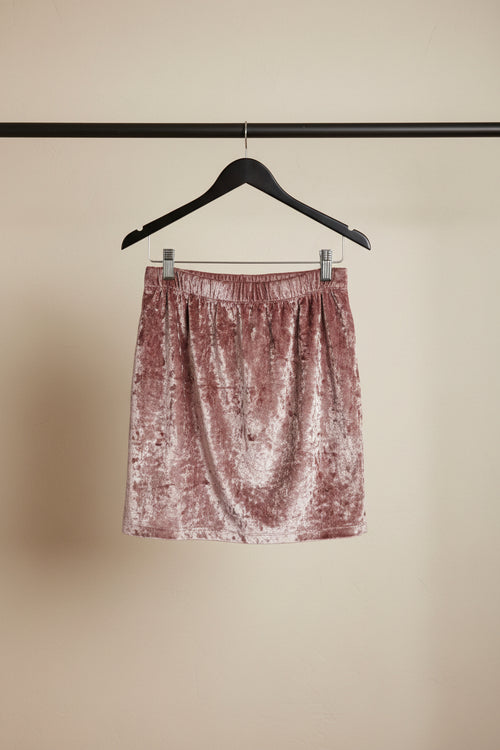 ALL HUB Women's Mauve Crushed Velvet Elastic Waist Mini Skirt