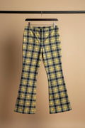 DIVIDED Women's Yellow Plaid Flared Trousers with Side Slits