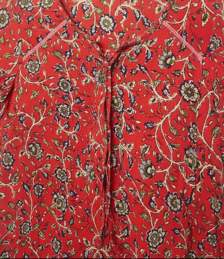 Red Floral Print Long Sleeve Top