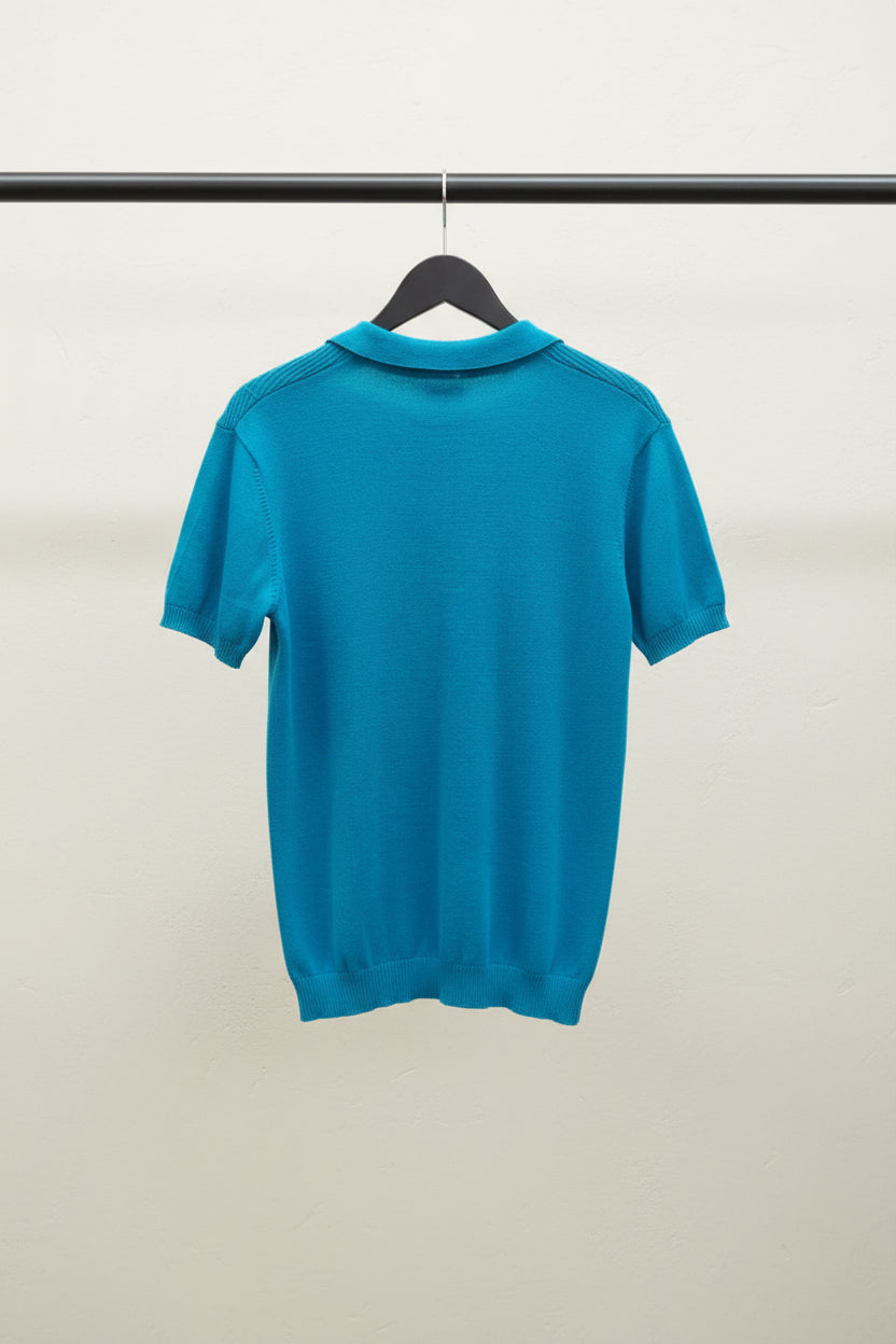 ZARA Men's Teal Ribbed Knit Polo Shirt