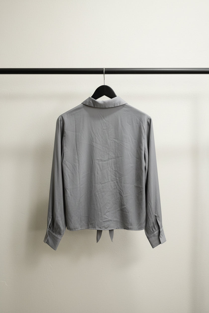 H&M Women's Grey Tie-Front Long Sleeve Shirt