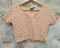 H&M Pink Floral Ribbed V-Neck Crop Top with Lettuce Trim