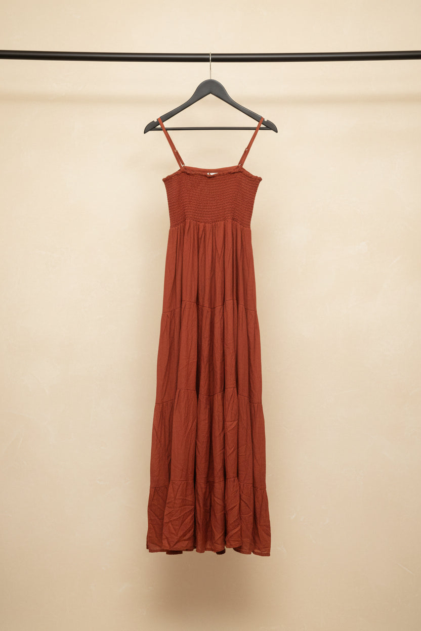 Women's Rust Orange Smocked Tiered Maxi Dress