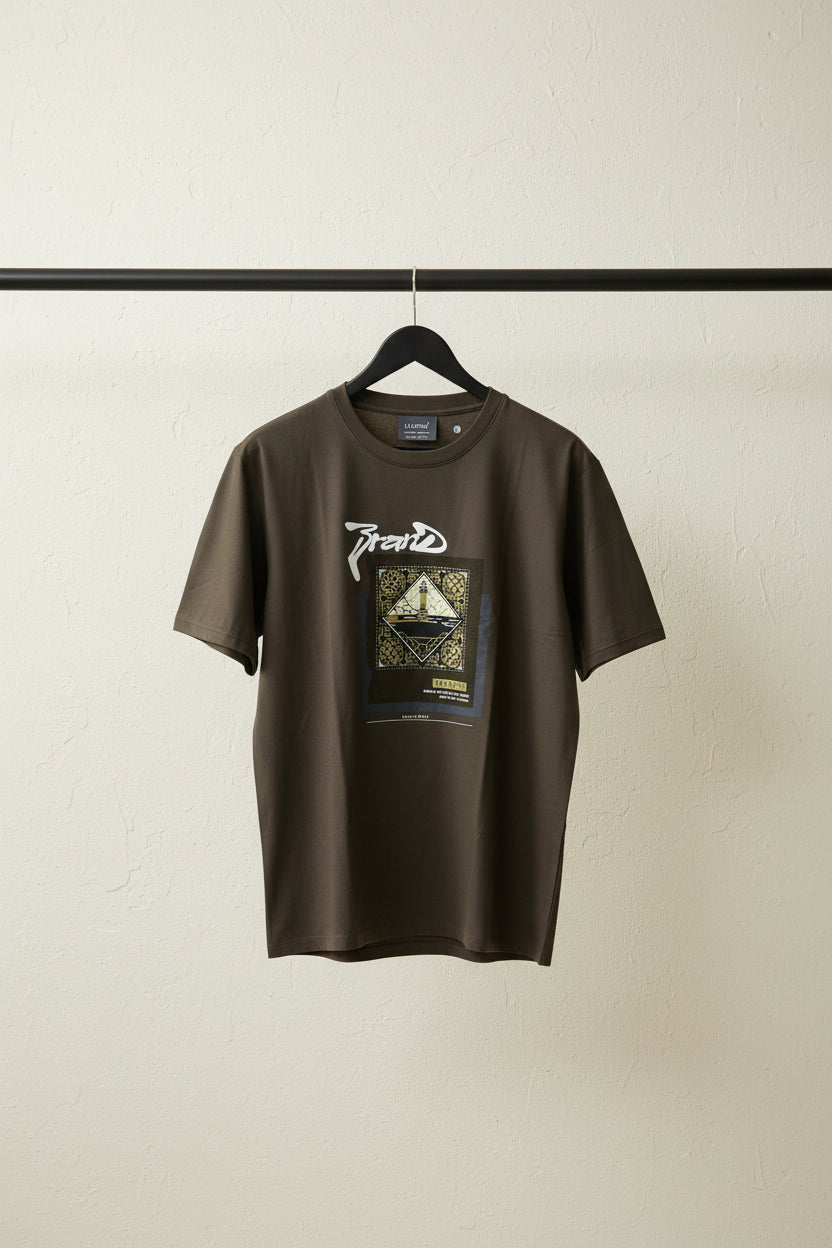 ELBORN Men's Brown Graphic Print Short Sleeve T-Shirt