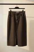 ONLY Women's Black Washed Denim Midi Skirt with Front Slit