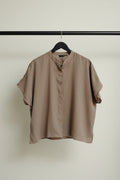 Wardrobe Women's Brown Collared Short Sleeve Relaxed Fit Top