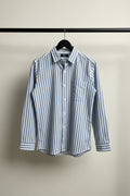 M:DOT Men's Blue and White Striped Long Sleeve Casual Shirt