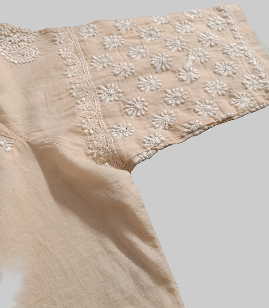 SEHER Peach Embroidered Cotton Top