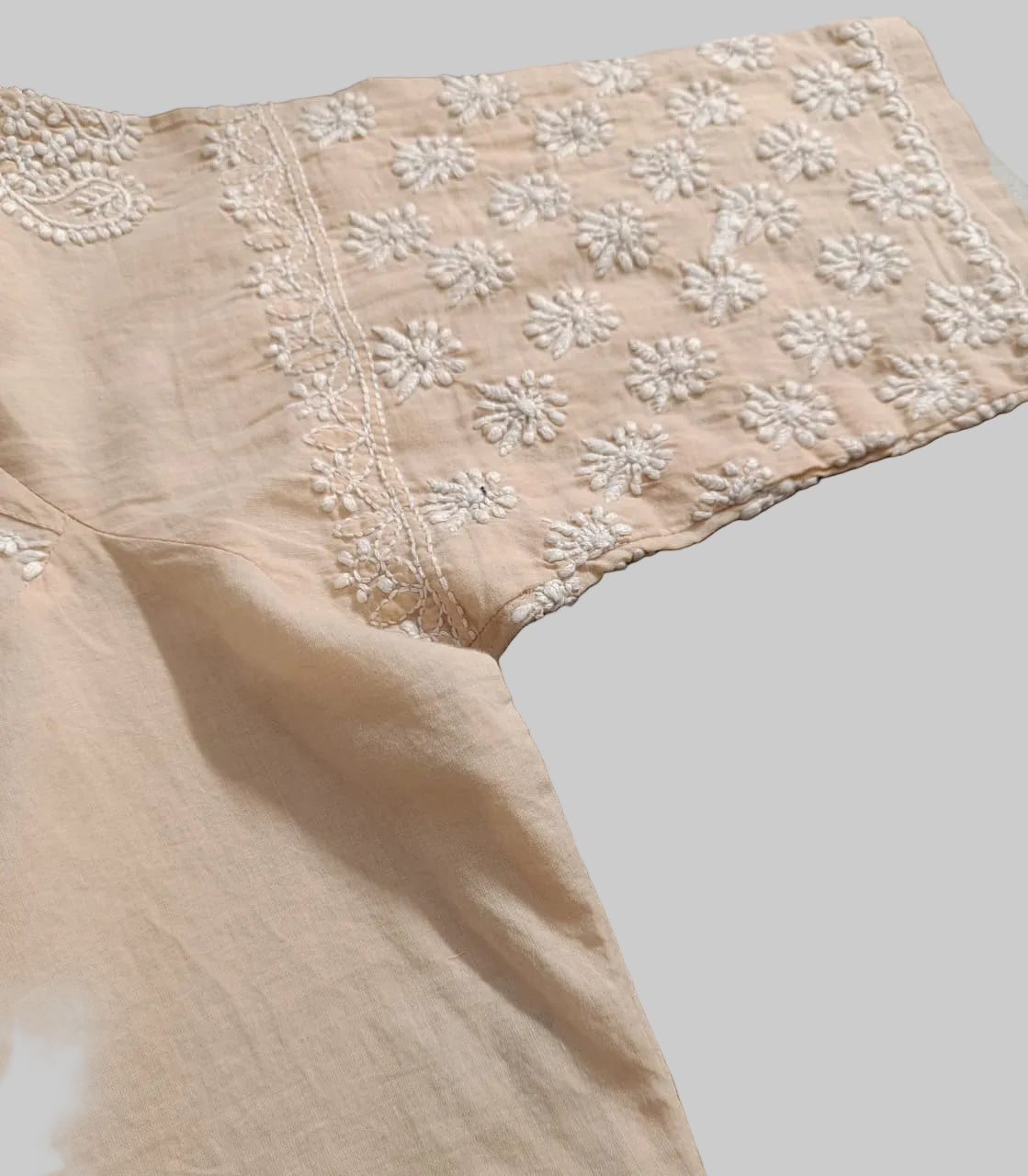 SEHER Peach Embroidered Cotton Top