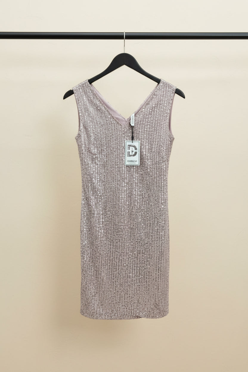 DHRUVI COLLECTION Women's Silver Sequin V-Neck Sleeveless Mini Dress