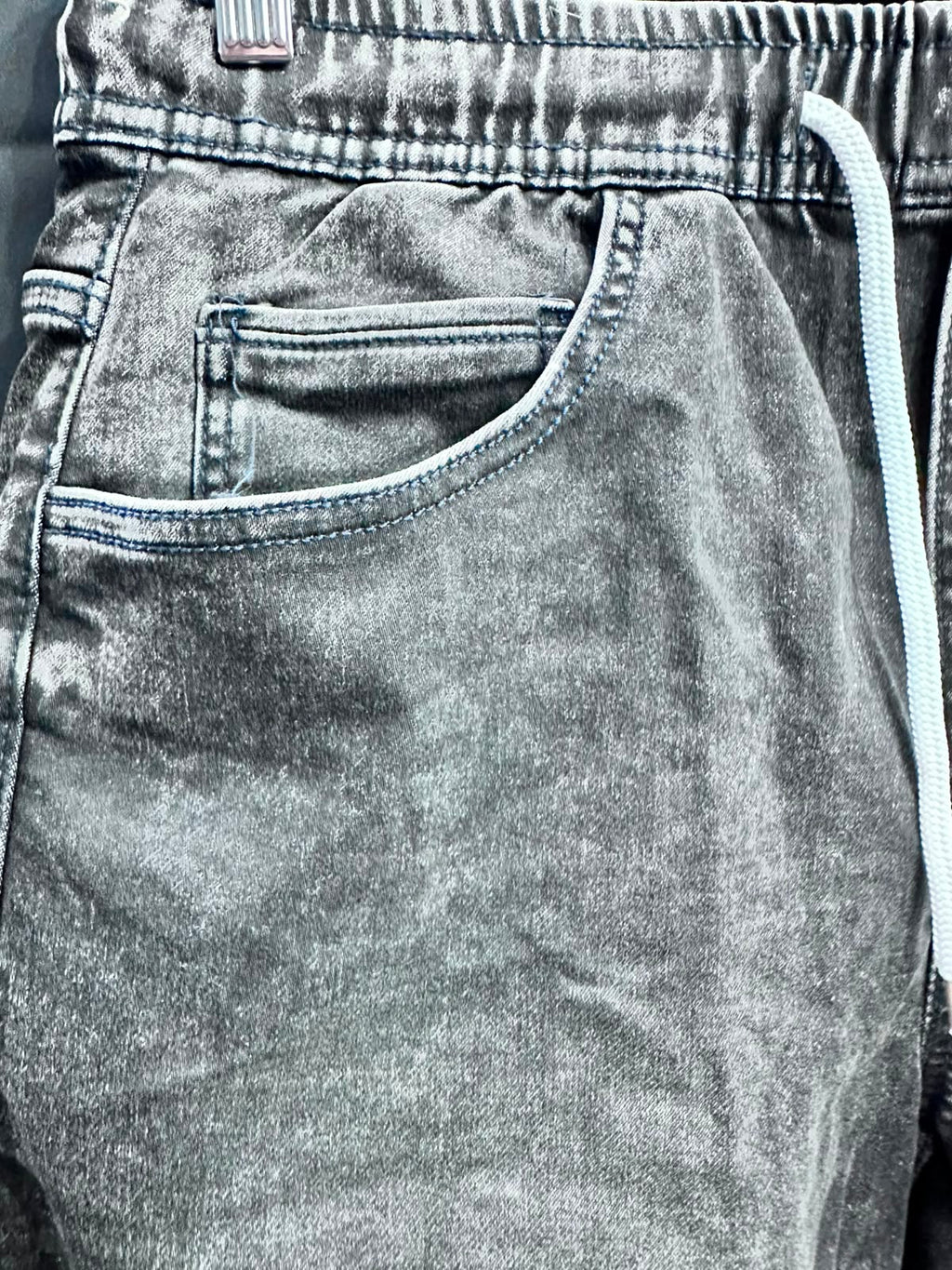 Men's Charcoal Washed Denim Drawstring Shorts