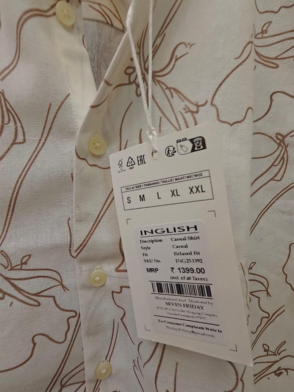 INGLISH Men's Off-White Floral Relaxed Fit Casual Shirt