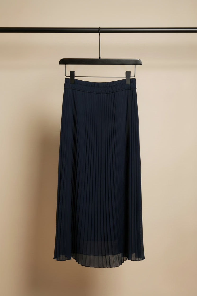 UMAIR INTERNATIONAL Navy Blue Pleated Midi Skirt