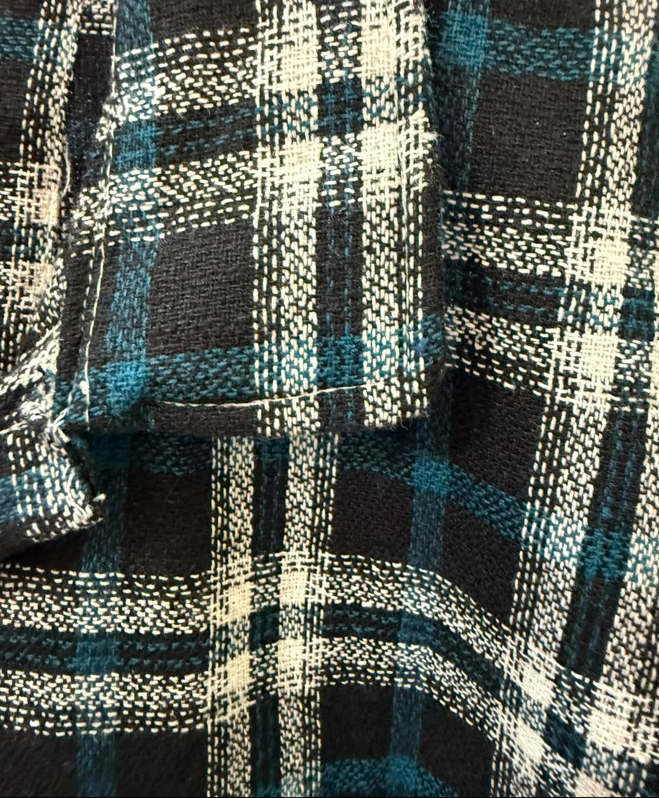 Black White Teal Plaid Flannel Casual Shirt