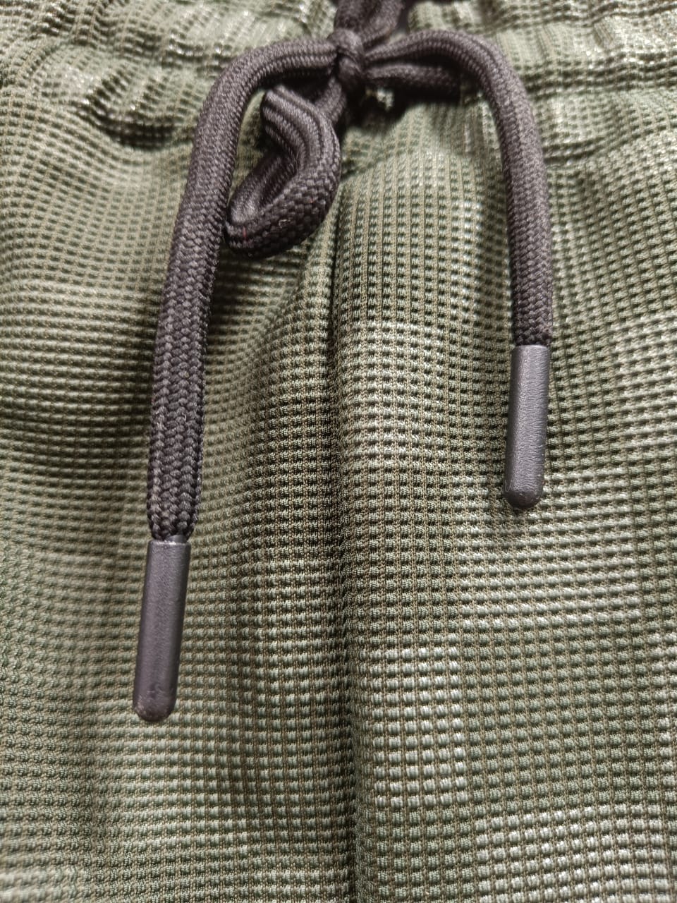 Men's Olive Green Checkered Textured Drawstring Shorts