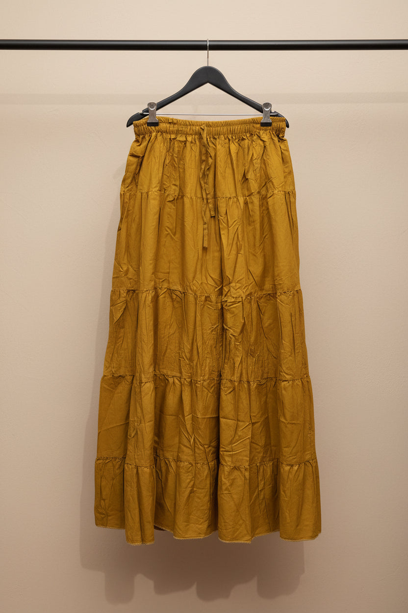 Women's Golden Yellow Tiered Maxi Skirt