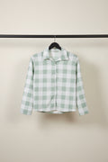Women's Green and White Checkered Long Sleeve Button-Down Shirt