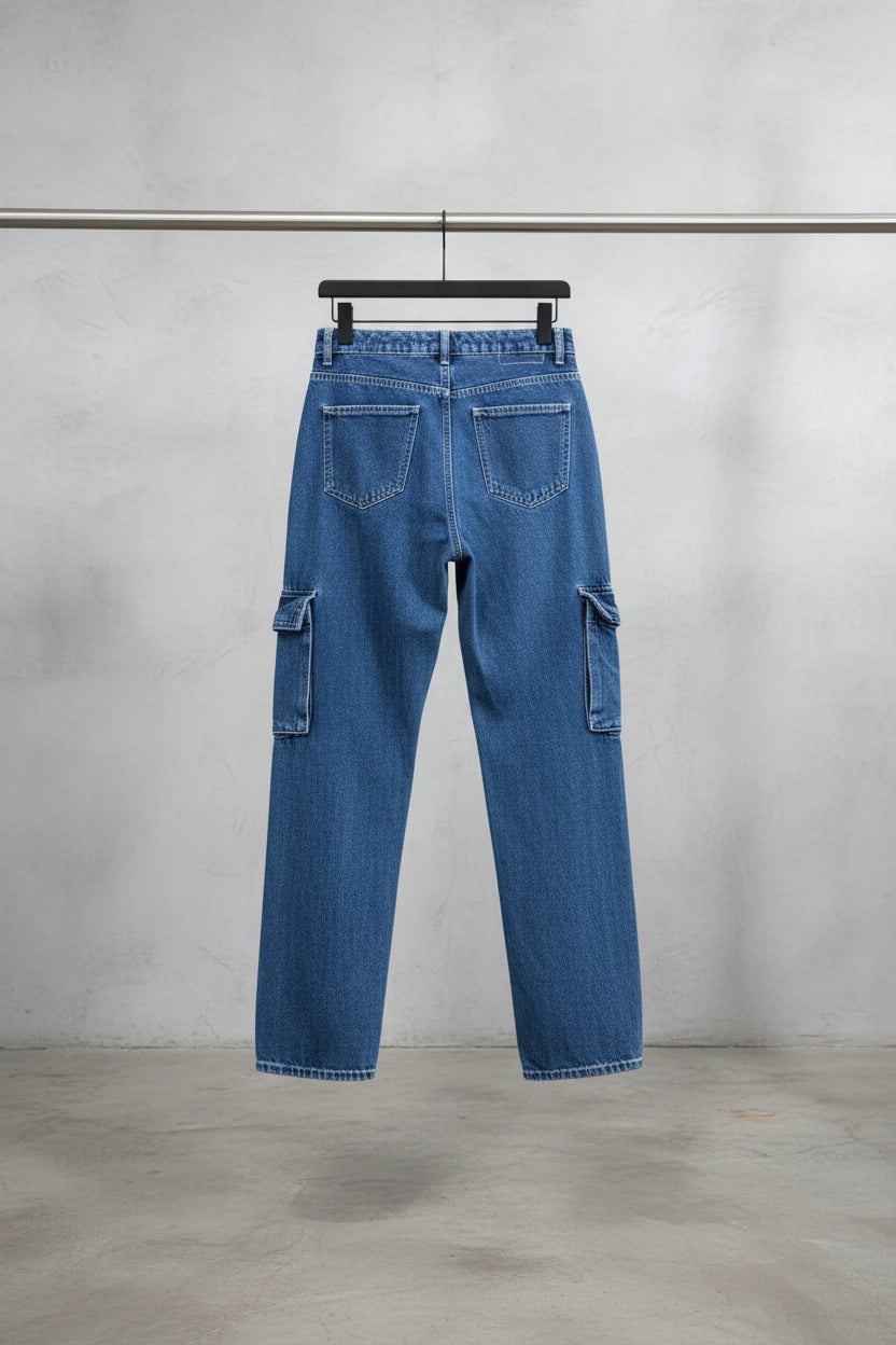 Bershka Blue Denim Cargo Jeans