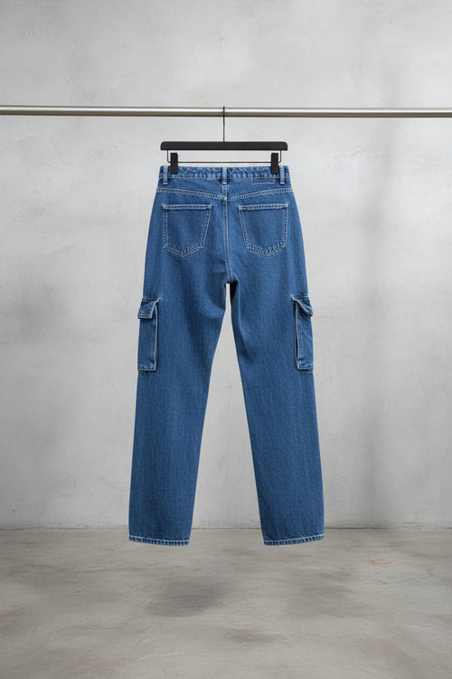 Bershka Blue Denim Cargo Jeans