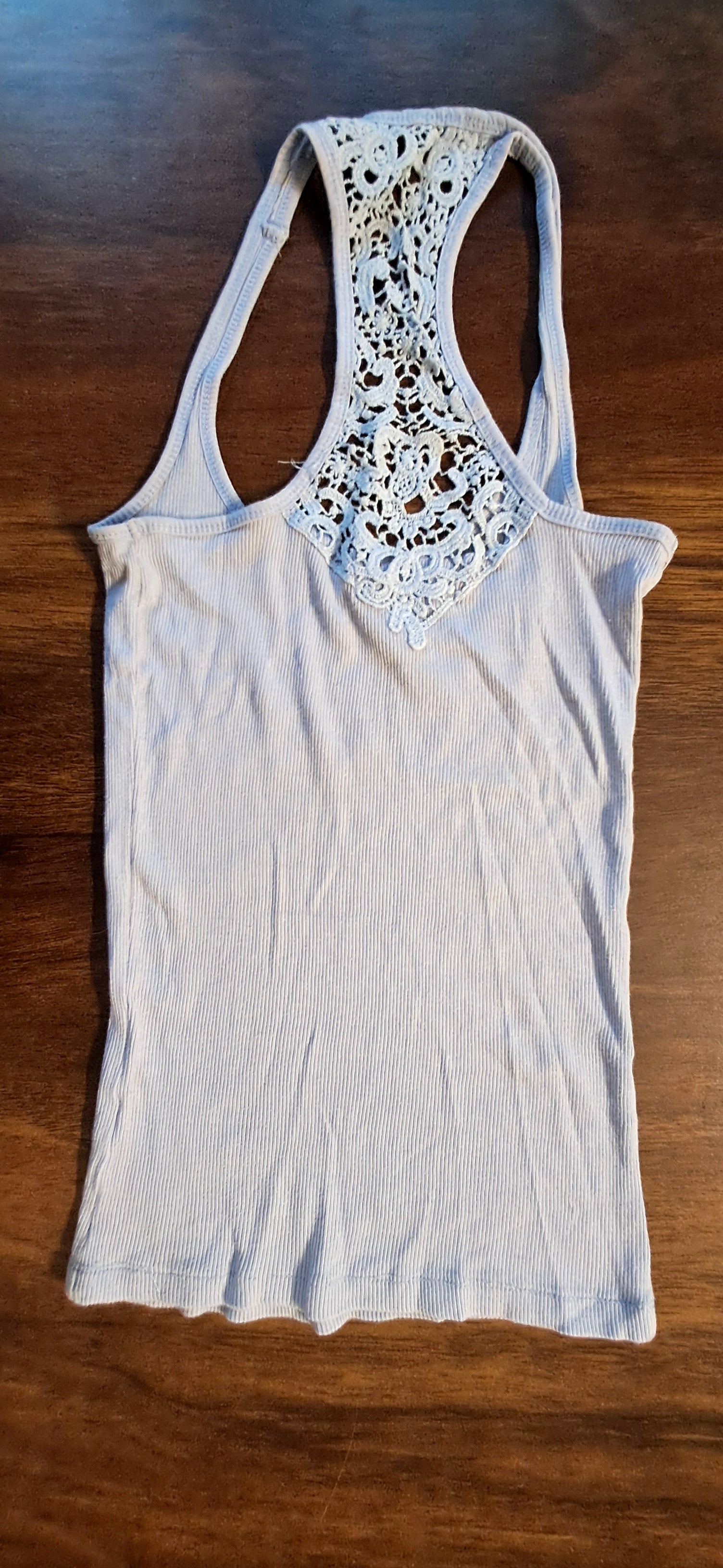 Atmosphere Light Blue Ribbed Lace Racerback Tank Top