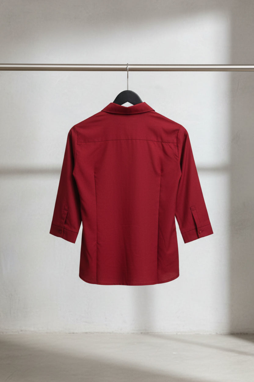 Women's Red 3/4 Sleeve Collared Shirt