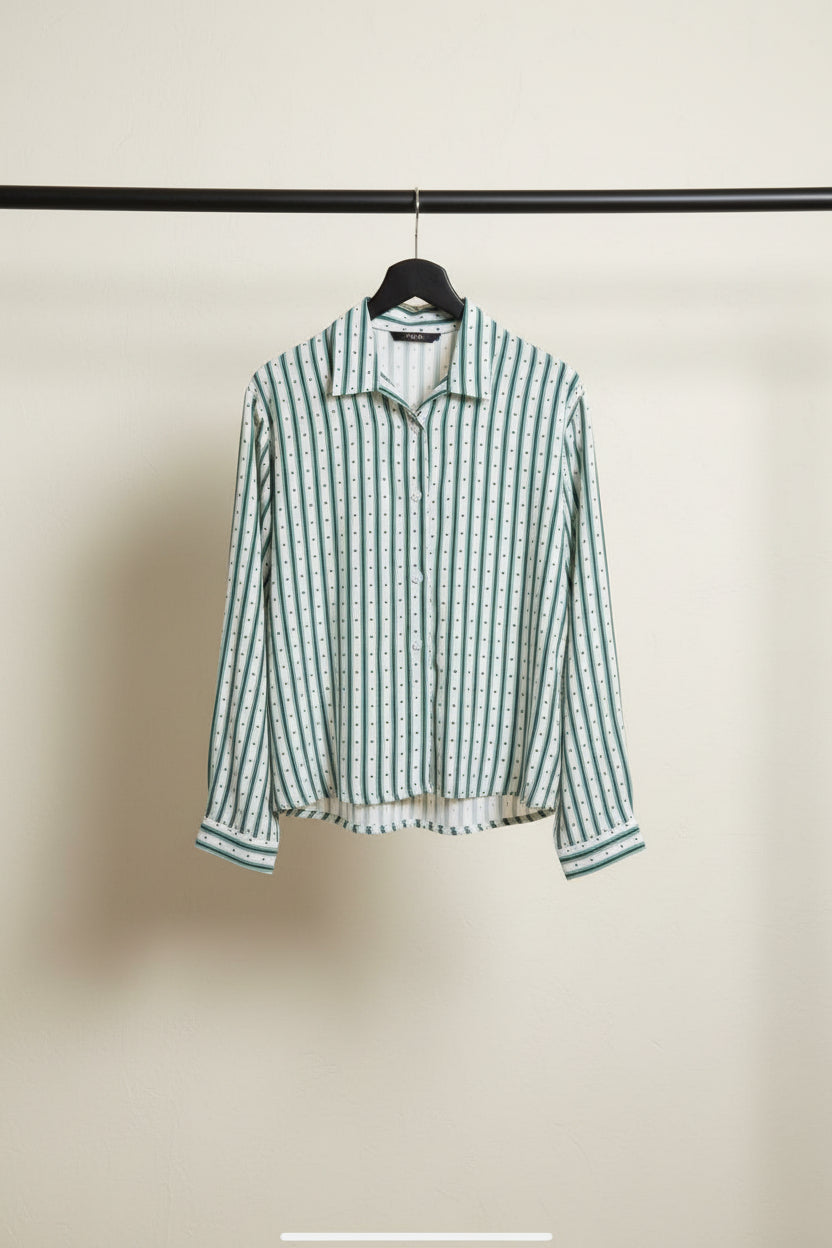 Women's Multicolor Striped Heart Print Long Sleeve Collared Shirt