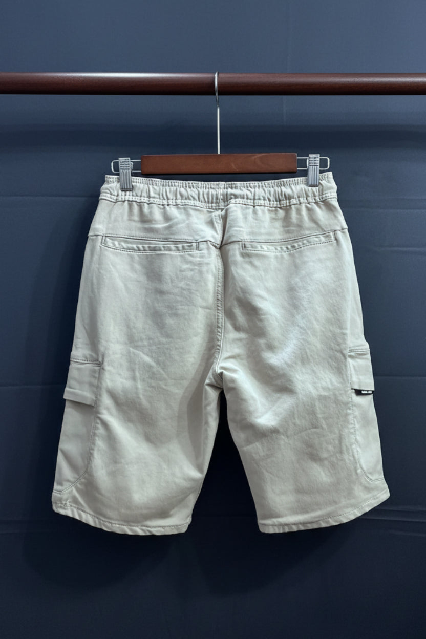 Men's Beige Cargo Shorts with Drawstring Waist