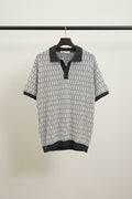 Zara Men's White & Black Hexagonal Pattern Knit Polo Shirt
