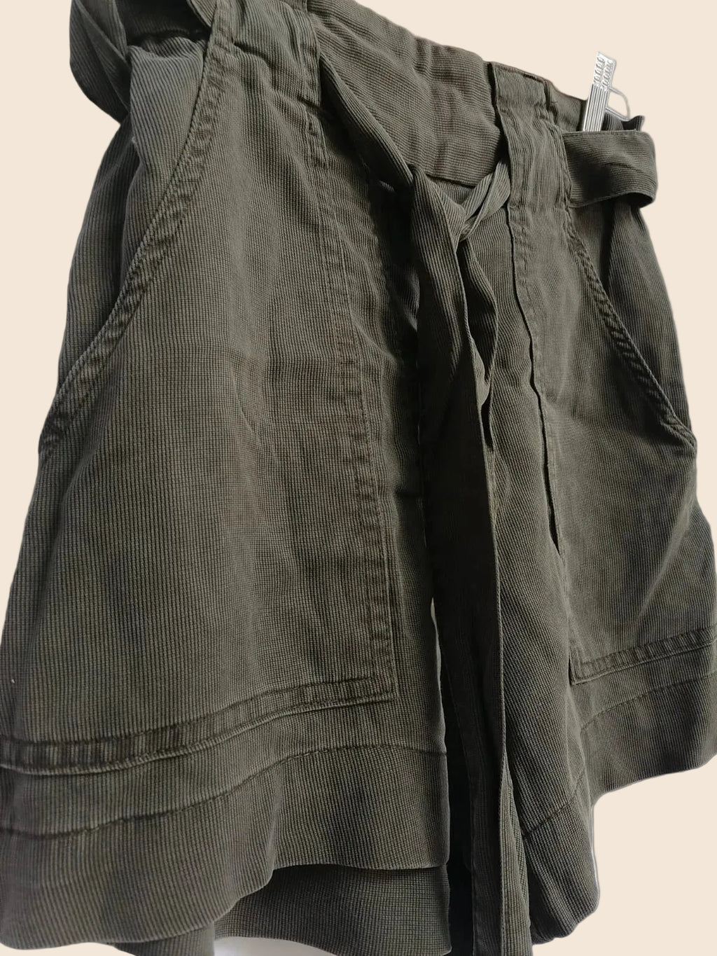 H&M Women's Olive Green Corduroy Paperbag Waist Shorts