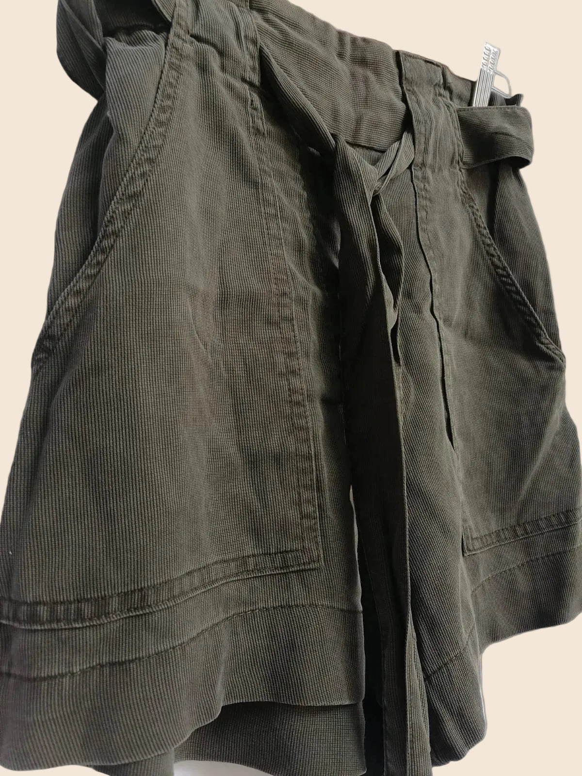 H&M Women's Olive Green Corduroy Paperbag Waist Shorts