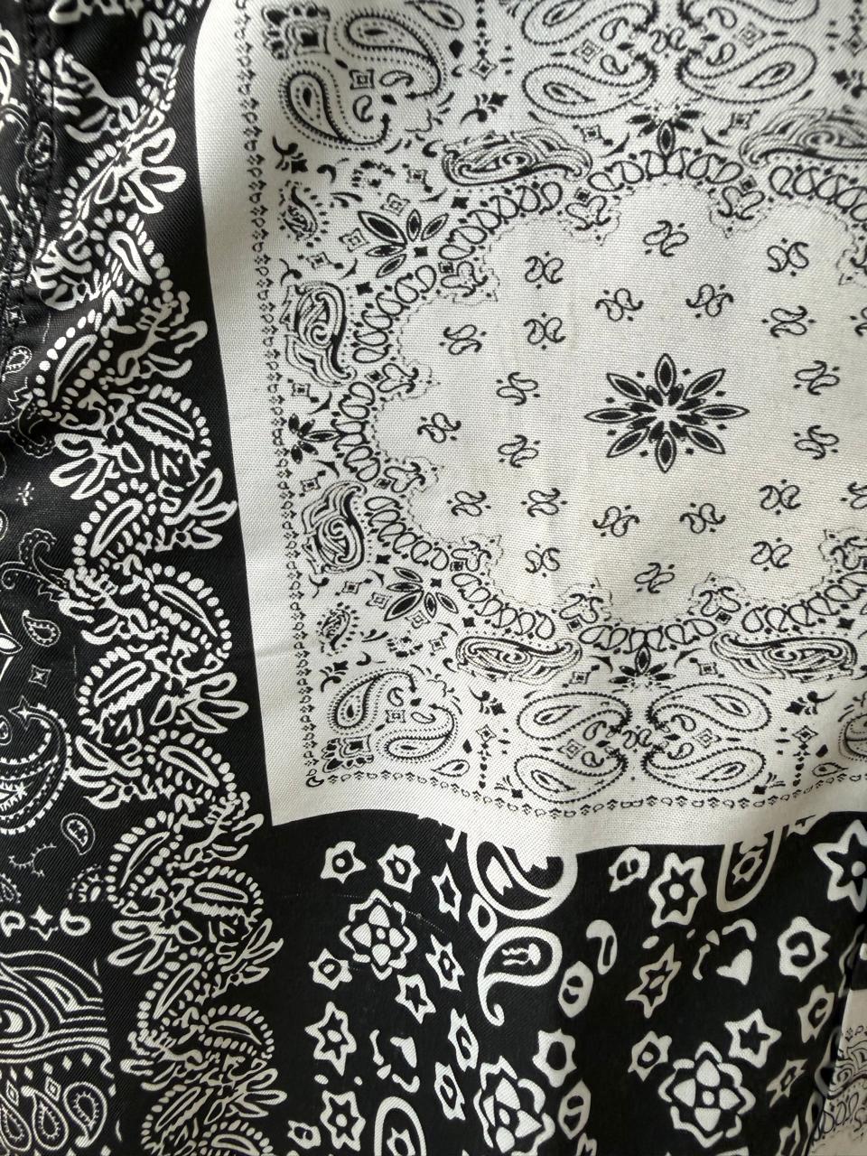 Dark Threads Men's Black & White Paisley Patchwork Short Sleeve Shirt