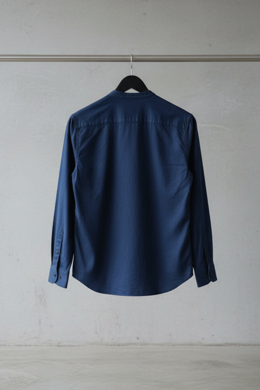 Men's Navy Blue Mandarin Collar Long Sleeve Shirt