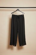 Black Palazzo Pants with Elastic Waist and Lace Hem