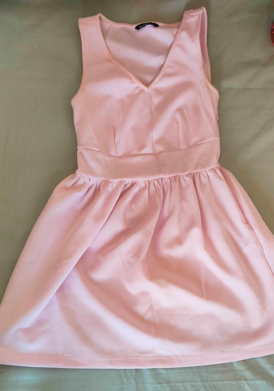 Zudio Pink Sleeveless V-Neck A-Line Mini Dress