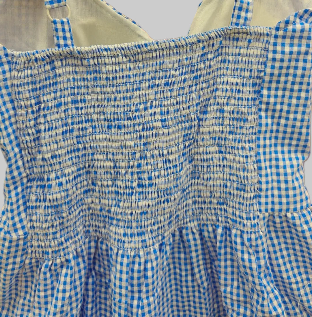 Blue and White Gingham Peplum Cami Top