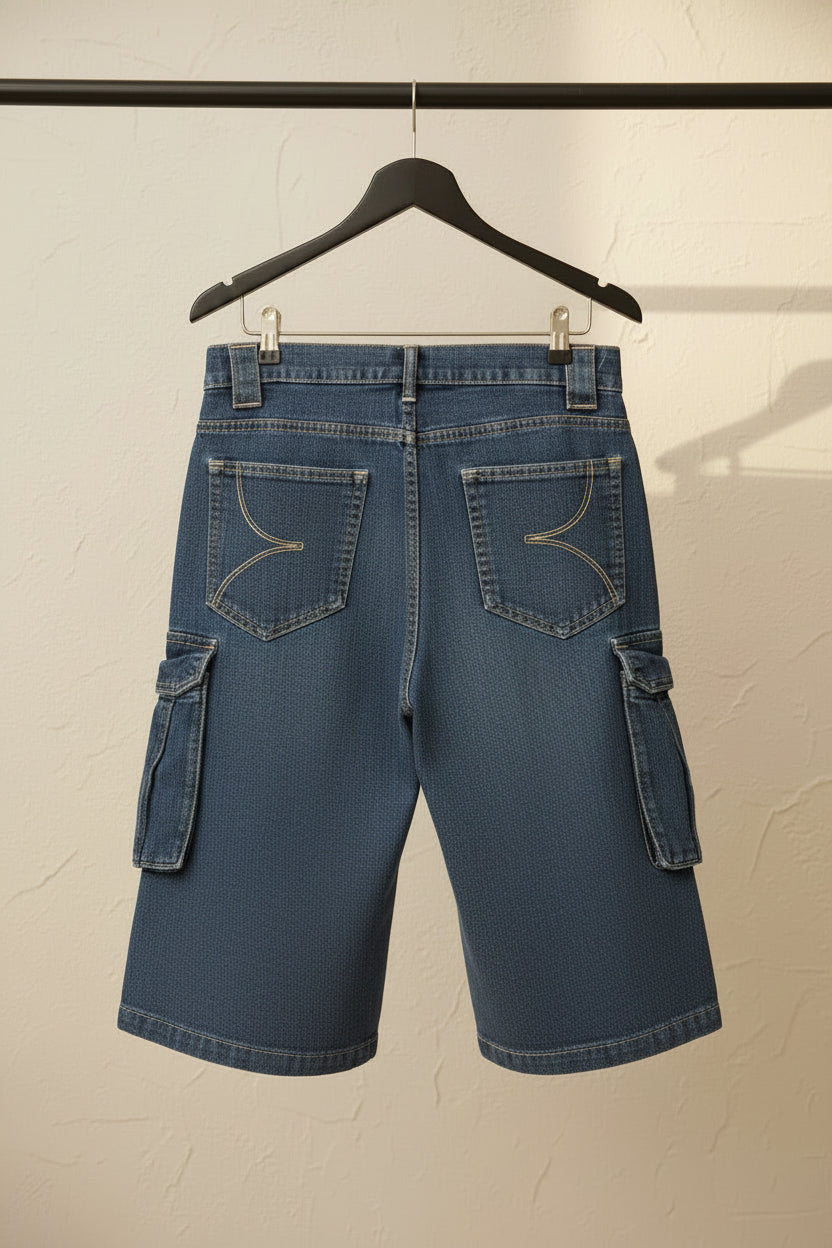 Bene kleed Women's Blue Denim Relaxed Fit Cargo Shorts