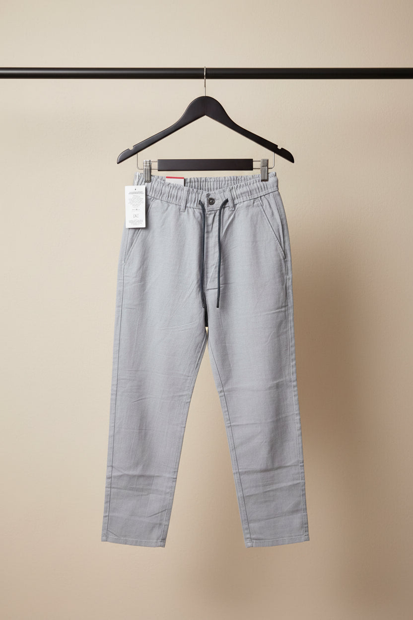 LEE ACTION Men's Light Grey Linen Lycra Comfort Fit Trousers