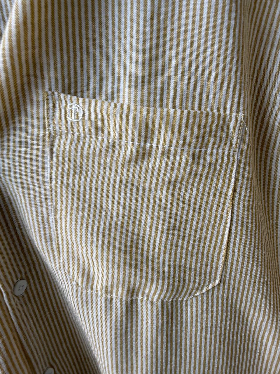 DACMAN Men's Yellow & White Striped Long Sleeve Casual Shirt