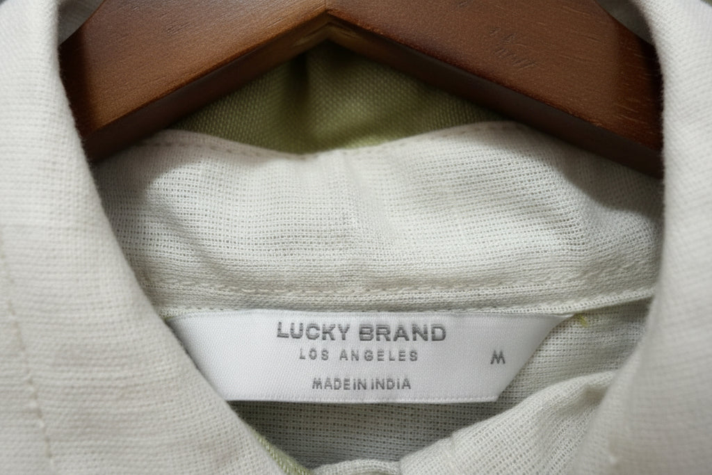 Lucky Brand Women's Green and White Striped Collared Shirt