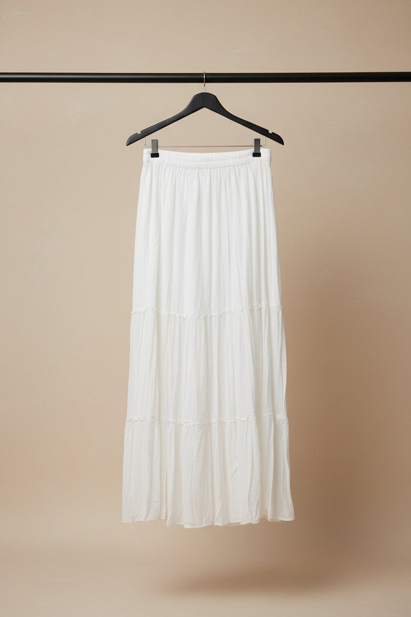 Women's White Tiered Maxi Skirt