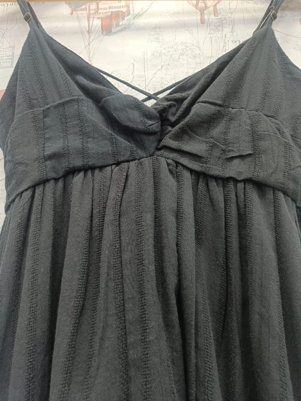 Black Textured Tiered Mini Dress with Criss-Cross Back