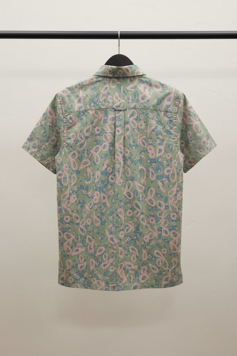 Bulan Bintang Men's Green Patterned Relaxed Fit Short Sleeve Shirt