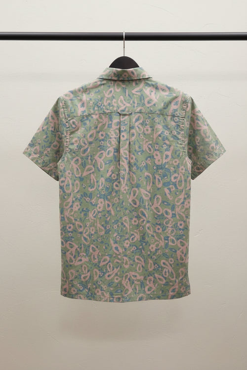 Bulan Bintang Men's Green Patterned Relaxed Fit Short Sleeve Shirt
